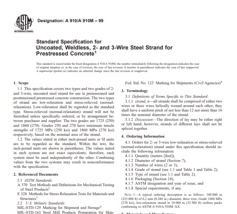 Astm A 910/A 910M – 99 pdf free download