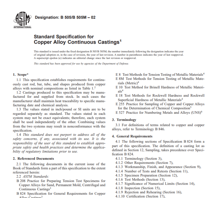 Astm B 505/B 505M – 02 pdf free download
